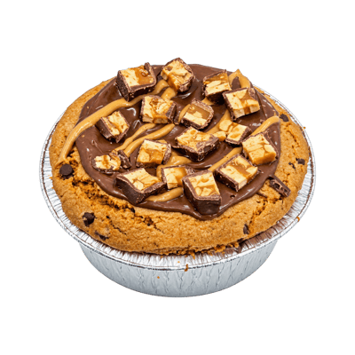 Snickers deep dish cookie in its foil tray
