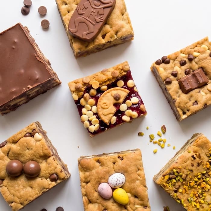 Assorted Signature Slices, each a different flavour, laid out from above